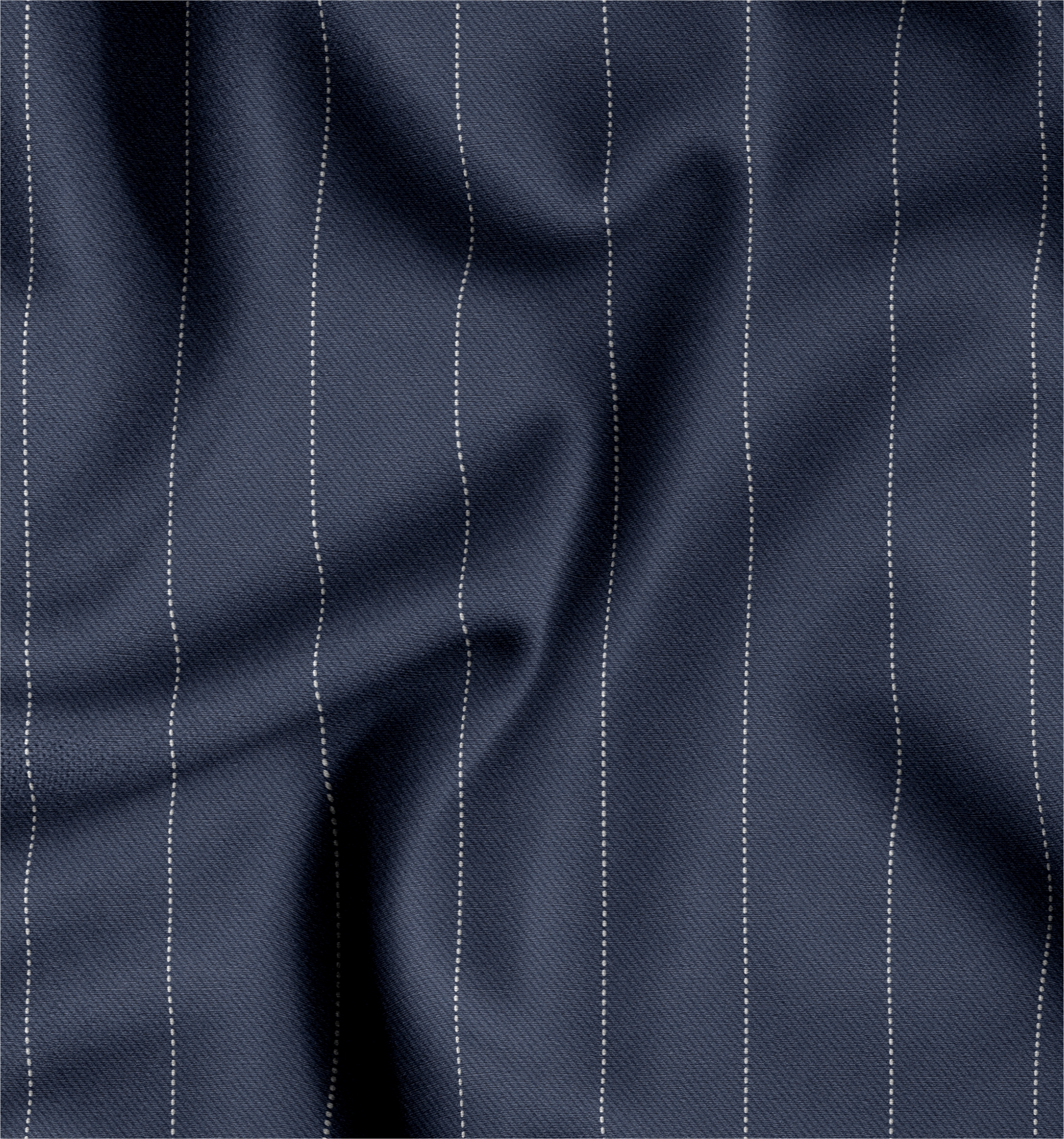 22 Carat White Gold Coated Pinstripes Navy Blue Fabric